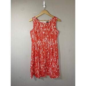 RMLL Orange White Leaf Print Sleeveless Knee Length Dress Size‎ 6 Linen Blend